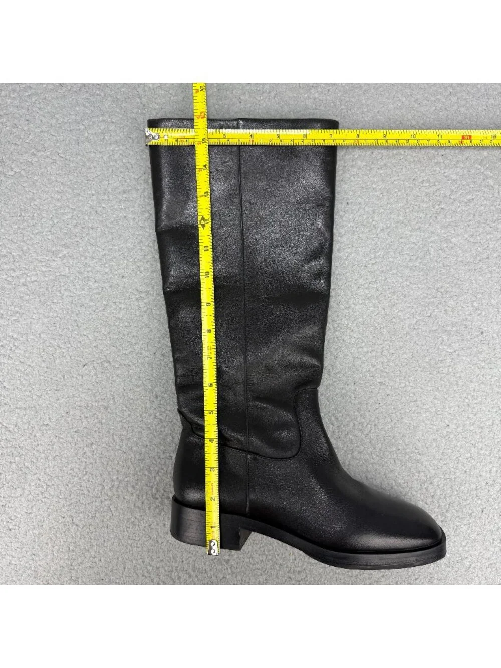 Larroude Boots Womens 7.5 Shoes Black Leather Anne Knee High Riding Square Toe